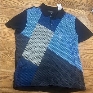 Alfani Blue and Black Patterned Polo Shirt